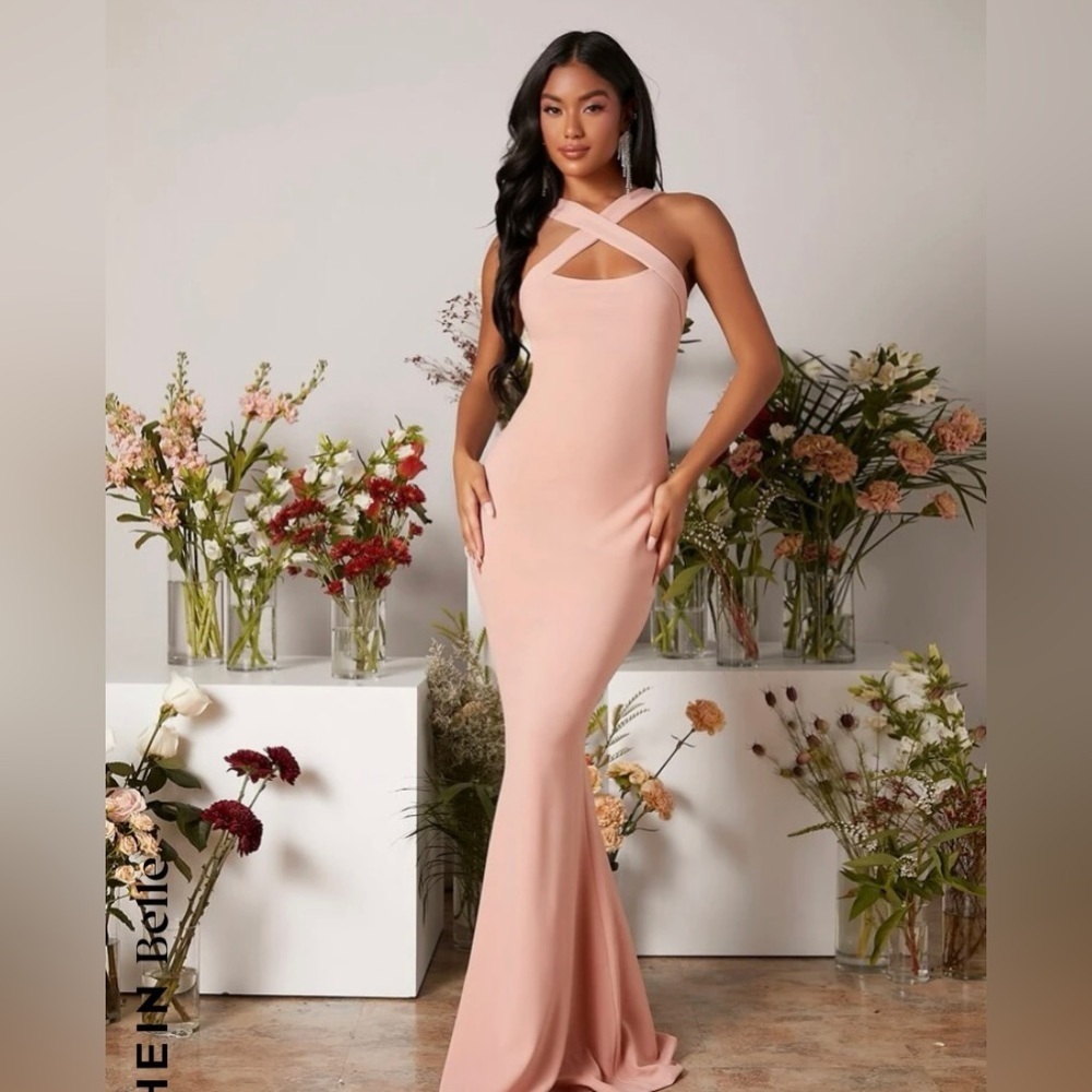 SHEIN Belle Criss Cross Front Mermaid Hem Bridesmaid Dress